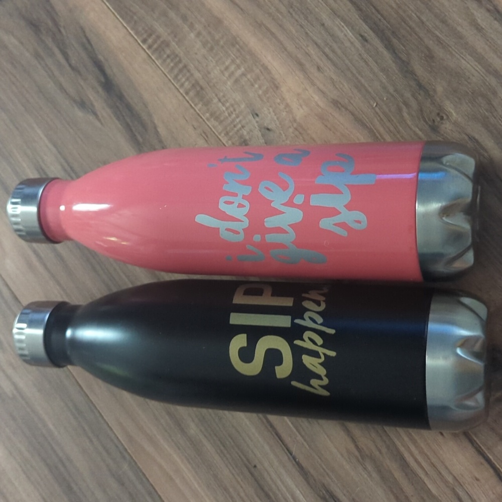 Bundle Of His And Hers Stainless Steel Water Bottle. 24oz. Pink And Black.
